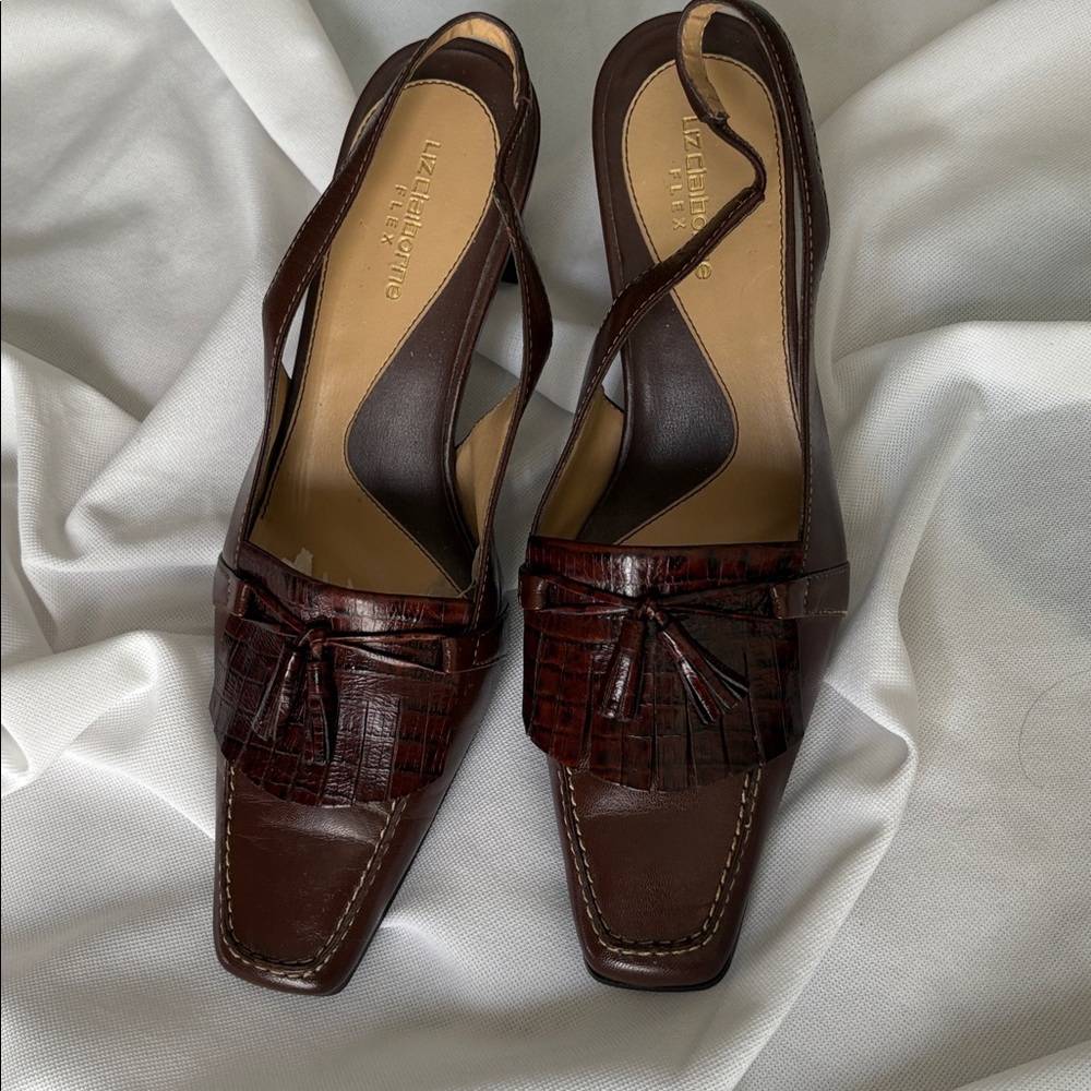 Liz Claiborne Dark Brown Leather Slingback Sandals
